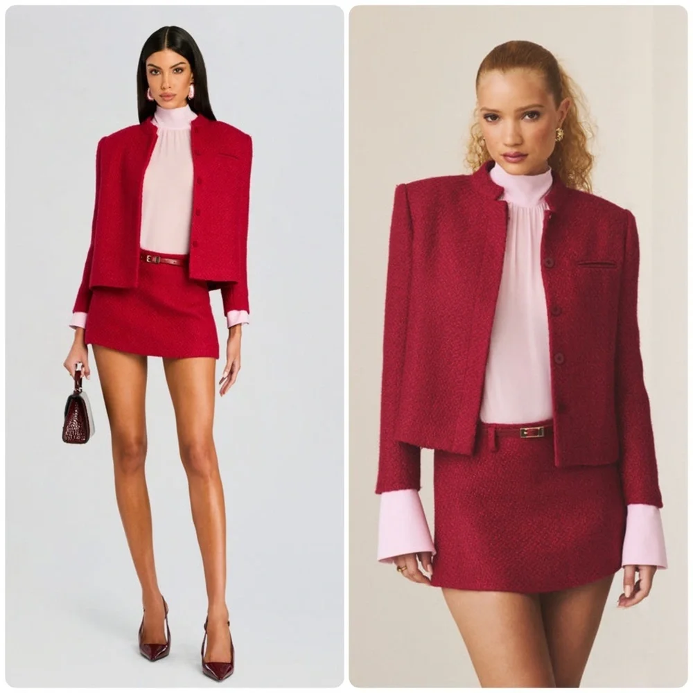 New! SER.O.YA Kristen Boucle Lady Buttoned Jacket Ruby Red Blazer ♥️ Small - Picture 1 of 15